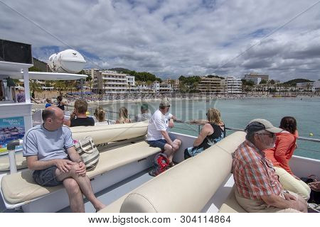 Passengers Sightseeing Tour Boat Coast Mallorca