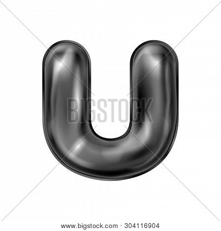 Black Latex Inflated Alphabet Symbol, Isolated Letter U