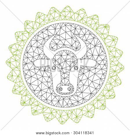 Mesh Beef Certificate Seal Model Icon. Wire Carcass Polygonal Mesh Of Vector Beef Certificate Seal I