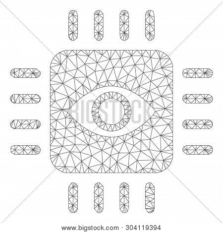 Mesh Bionic Eye Processor Model Icon. Wire Frame Triangular Mesh Of Vector Bionic Eye Processor Isol