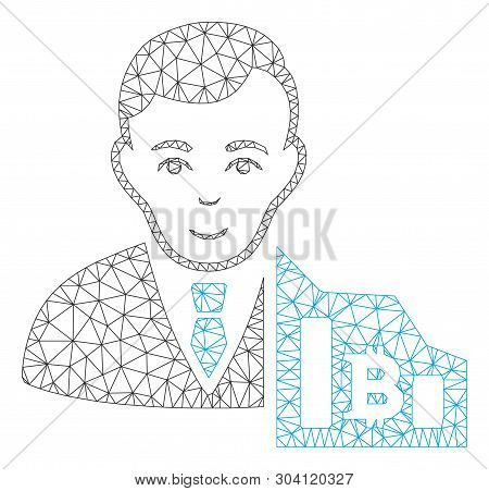 Mesh Bitcoin Trader Model Icon. Wire Carcass Triangular Mesh Of Vector Bitcoin Trader Isolated On A 