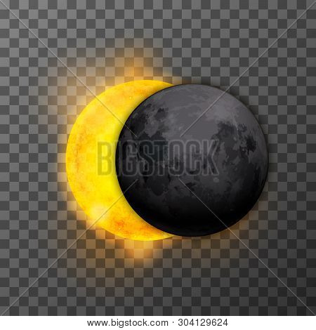 Eclipse Stage With Realistic Satellite Moon And Star Sun On Transparent