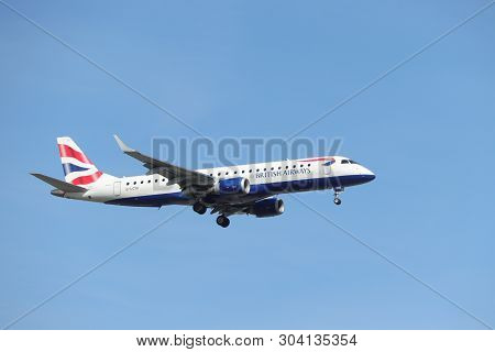 Amsterdam, The Netherlands - May 30th 2019: G-lcyk Ba Cityflyer Embraer Erj-190 Final Approaching To