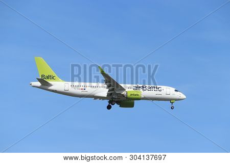 Amsterdam, The Netherlands - May 30th 2019: Yl-csh Air Baltic Bombardier Bd-500 Cseries Cs300 Final 