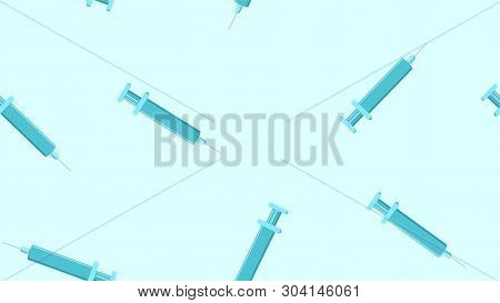 Seamless Pattern Texture Of Blue Disposable Sharp Medical Pharmacetic Syringe For Pricks With Medici