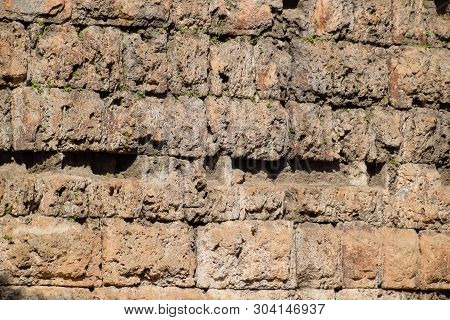 The Wall Near The Gate Of Hadrian, The Texture Of The Stone Walls Of Ancient Stone Blocks. Hadrians 