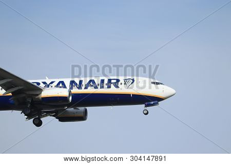Amsterdam, The Netherlands - May 30th 2019: Ei-fof Ryanair Boeing 737-800 Final Approaching To Polde