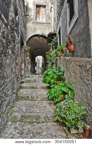 An Alleyway Of Pacentro, A Village In The Abruzzo Region
