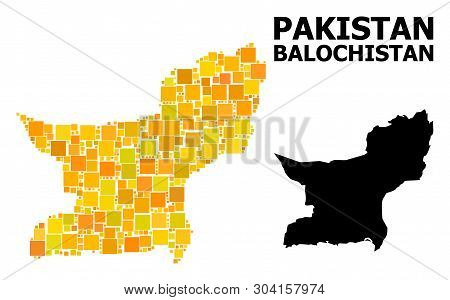 Gold Square Mosaic And Solid Map Of Balochistan Province. Vector Geographic Map Of Balochistan Provi