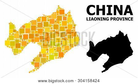 Gold Square Pattern And Solid Map Of Liaoning Province. Vector Geographic Map Of Liaoning Province I