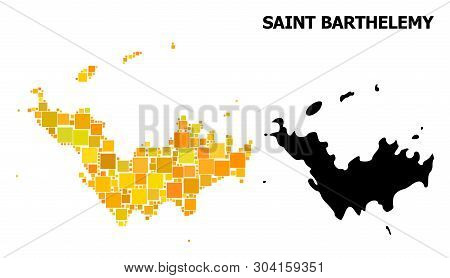 Gold Square Mosaic And Solid Map Of Saint Barthelemy. Vector Geographic Map Of Saint Barthelemy In Y