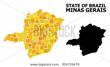 Gold Square Mosaic And Solid Map Of Minas Gerais State. Vector Geographic Map Of Minas Gerais State 