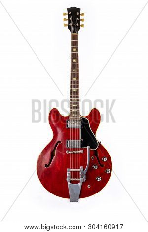 Electric Guitar, Red, 6 String Isolated On White