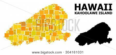 Gold Square Mosaic And Solid Map Of Kahoolawe Island. Vector Geographic Map Of Kahoolawe Island In Y