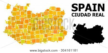 Gold Square Mosaic And Solid Map Of Ciudad Real Province. Vector Geographic Map Of Ciudad Real Provi