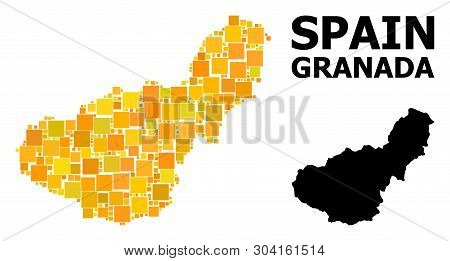 Gold Square Mosaic And Solid Map Of Granada Province. Vector Geographic Map Of Granada Province In Y
