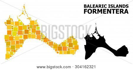 Gold Square Mosaic And Solid Map Of Formentera Island. Vector Geographic Map Of Formentera Island In