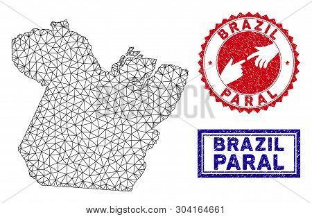2d Polygonal Paral State Map And Grunge Seal Stamps. Abstract Lines And Points Form Paral State Map 
