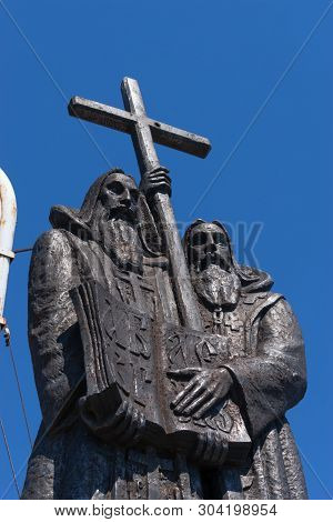 Vladivostok, Russia - May 3, 2019: Monument To Cyril And Methodius On The Site Of The City