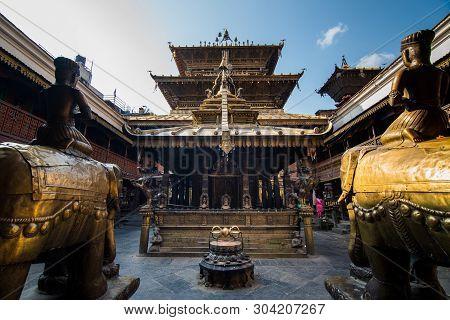 Kathmandu,nepal -october 16,2018 : Hiranya Varna Mahavihar(golden Temple) Is Situated Within The Wor