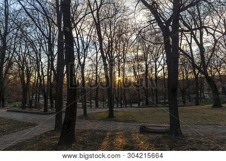 Hisarya, Bulgaria - December 26, 2018: Park At The Center Of Town Of Hisarya, Plovdiv Region, Bulgar