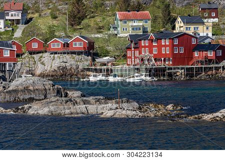 Tind, Norway - May 23, 2019: Traditional Architecture In Tind Fishing Village On Lofoten Islands, No