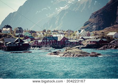 Tind, Norway - May 23, 2019: Traditional Architecture In Tind Fishing Village On Lofoten Islands, No