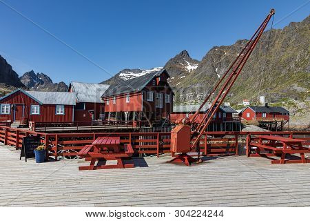Tind, Norway - May 23, 2019: Traditional Architecture In Tind Fishing Village On Lofoten Islands, No
