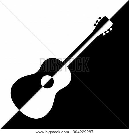 Acoustic Guitar Design. Illustration Logo Design Of Acoustic Guitars In Black And White Variants