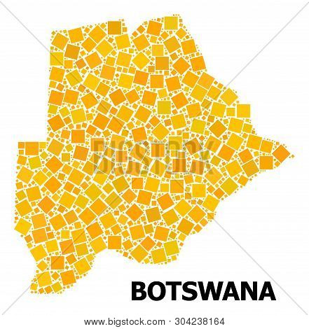 Gold Square Mosaic Vector Map Of Botswana. Abstract Composition Geographic Map Of Botswana Is Constr