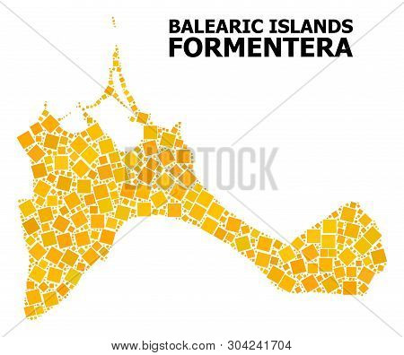 Gold Square Pattern Vector Map Of Formentera Island. Abstract Concept Geographic Map Of Formentera I