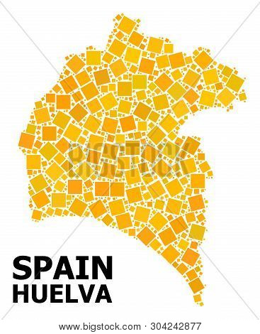 Gold Square Mosaic Vector Map Of Huelva Province. Abstract Mosaic Geographic Map Of Huelva Province 