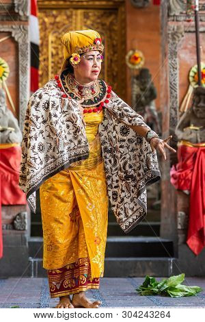 Banjar Gelulung, Bali, Indonesia - February 26, 2019: Mas Village. Play On Stage Setting. Closeup Of