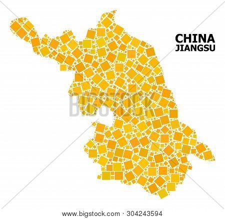 Gold Square Mosaic Vector Map Of Jiangsu Province. Abstract Mosaic Geographic Map Of Jiangsu Provinc