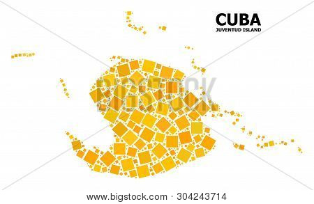 Gold Square Mosaic Vector Map Of Juventud Island. Abstract Mosaic Geographic Map Of Juventud Island 