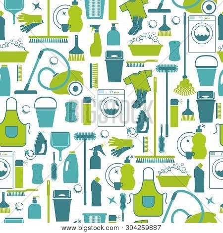 Cleaning Background Illustration. Seamless Pattern Of Icons Cleaning.