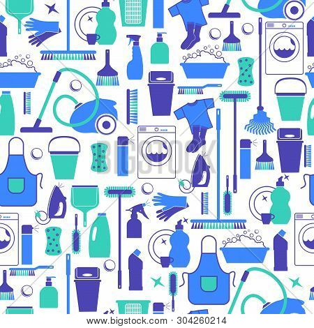 Cleaning Background Illustration. Seamless Pattern Of Icons Cleaning.