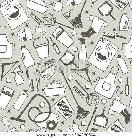 Cleaning Background Illustration. Seamless Pattern Of Icons Cleaning.