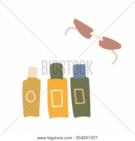 Vector Illustration Top View Luggage. Flat Lay Concept. Open Packed Suitcase. Advertising, Poster, B