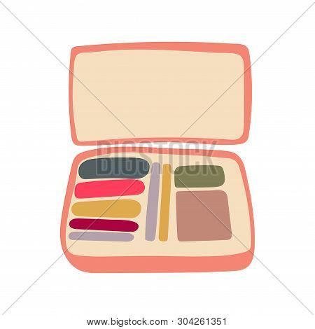 Vector Illustration Top View Luggage. Flat Lay Pink Luggage. Open Packed Suitcase. Advertising, Post