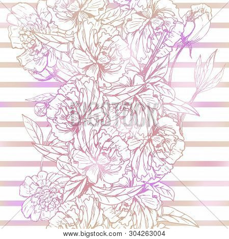Hand-drawn Autentic Flower Surface Pattern With Piony.