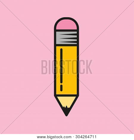 Color Pencil Icon On Pink Background In Vektor