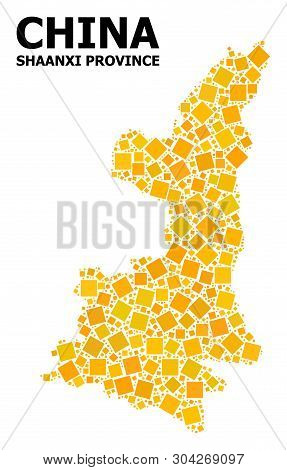 Gold Square Mosaic Vector Map Of Shaanxi Province. Abstract Mosaic Geographic Map Of Shaanxi Provinc
