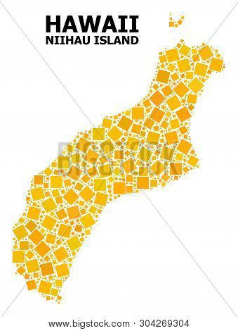 Gold Square Mosaic Vector Map Of Niihau Island. Abstract Mosaic Geographic Map Of Niihau Island Is D