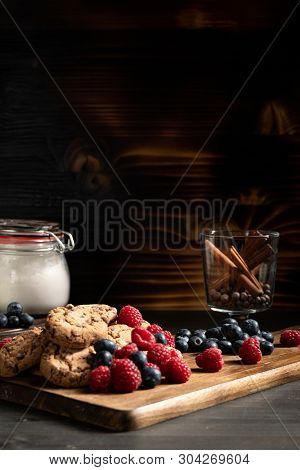 Pile Of Delicious Biscuits On Wooden Board