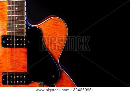 Vintage Electric Guitar, Orange Flame Maple, 6 String Isolated On Black