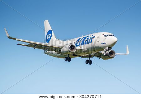 Moscow, Russia - May 19, 2019: Aircraft Boeing 737-524(wl) Vp-bxy Of Utair Aviation Landing At Vnuko
