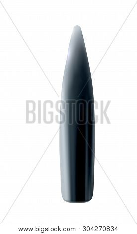 Isolated Bullet Kalashnikov Or Rifle, 3d Realistic Metal Or Silver On Light Background, Firing Part 