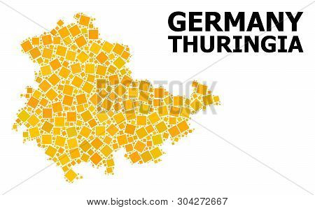 Gold Square Mosaic Vector Map Of Thuringia State. Abstract Composition Geographic Map Of Thuringia S