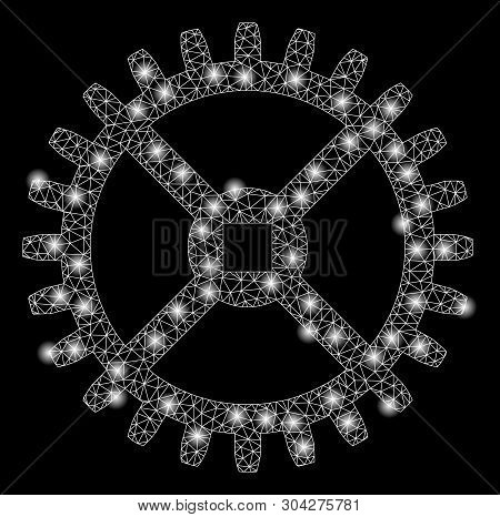 Gold Square Mosaic And Solid Clock Tooth Wheel. Vector Geographic Clock Tooth Wheel In Yellow Golden